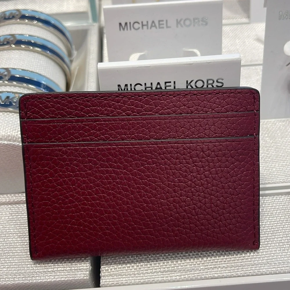 MICHAEL KORS Reed Large Pebbled Leather Card Holder Case Dark Cherry  NWT